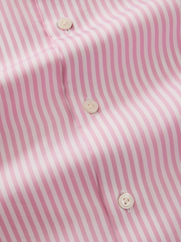 Barboni Pink Striped Full Sleeve Single Cuff Tailored Fit Classic Formal Silk Touch Egyptian Giza Cotton Without Pocket Shirt
