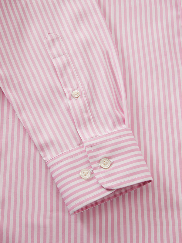 Barboni Pink Striped Full Sleeve Single Cuff Tailored Fit Classic Formal Silk Touch Egyptian Giza Cotton Without Pocket Shirt