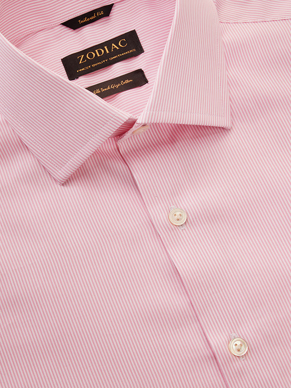 Barboni Pink Striped Full Sleeve Single Cuff Tailored Fit Classic Formal Silk Touch Egyptian Giza Cotton Without Pocket Shirt