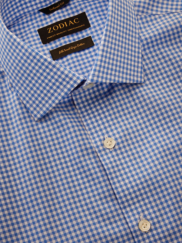 Barboni Blue Check Full Sleeve Single Cuff Tailored Fit Classic Formal Silk Touch Egyptian Giza Cotton Without Pocket Shirt