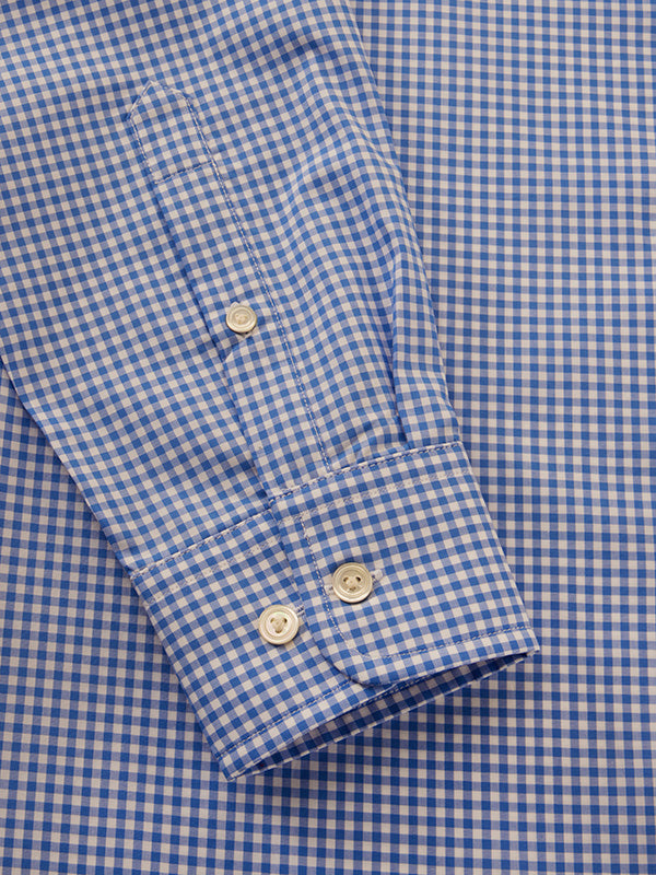 Barboni Blue Check Full Sleeve Single Cuff Tailored Fit Classic Formal Silk Touch Egyptian Giza Cotton Without Pocket Shirt