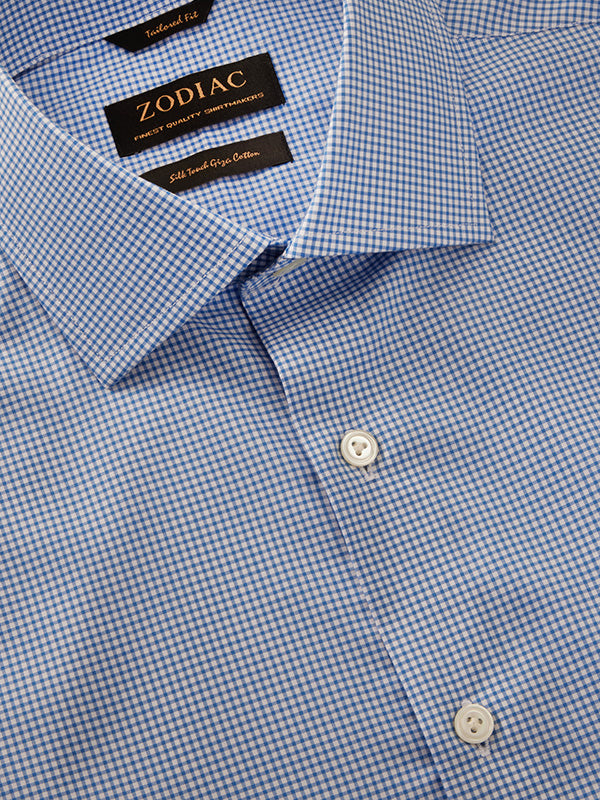Barboni Blue Check Full Sleeve Single Cuff Tailored Fit Classic Formal Silk Touch Egyptian Giza Cotton Without Pocket Shirt