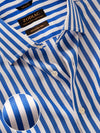 Barboni Blue Striped Full Sleeve Single Cuff Tailored Fit Classic Formal Silk Touch Egyptian Giza Cotton Without Pocket Shirt