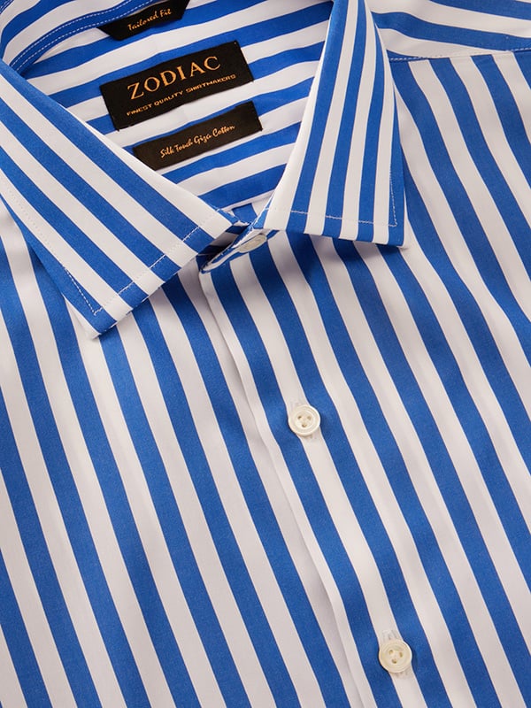 Barboni Blue Striped Full Sleeve Single Cuff Tailored Fit Classic Formal Silk Touch Egyptian Giza Cotton Without Pocket Shirt