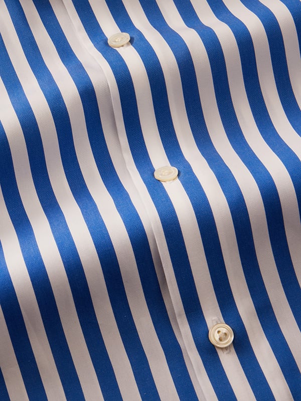 Barboni Blue Striped Full Sleeve Single Cuff Tailored Fit Classic Formal Silk Touch Egyptian Giza Cotton Without Pocket Shirt
