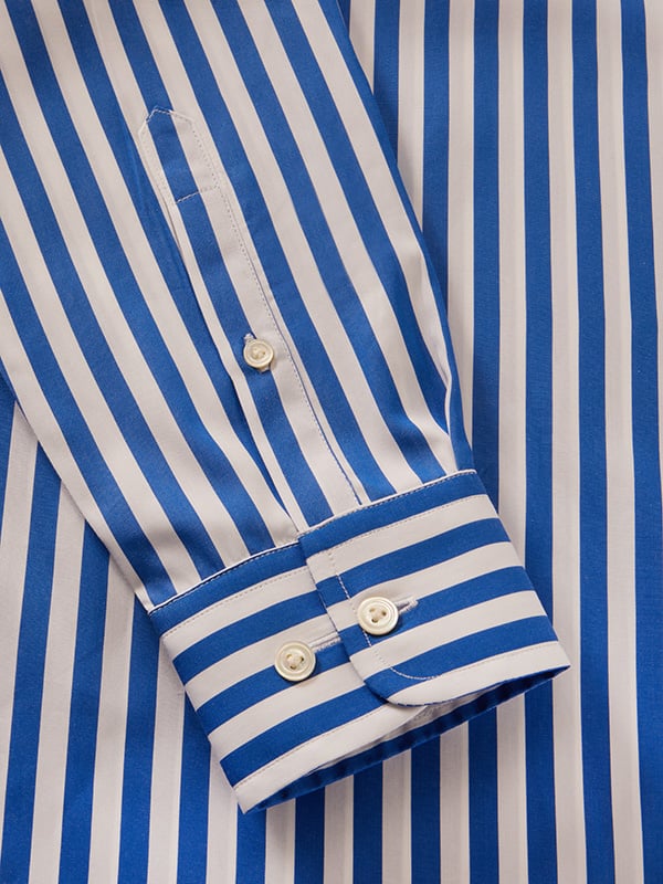 Barboni Blue Striped Full Sleeve Single Cuff Tailored Fit Classic Formal Silk Touch Egyptian Giza Cotton Without Pocket Shirt