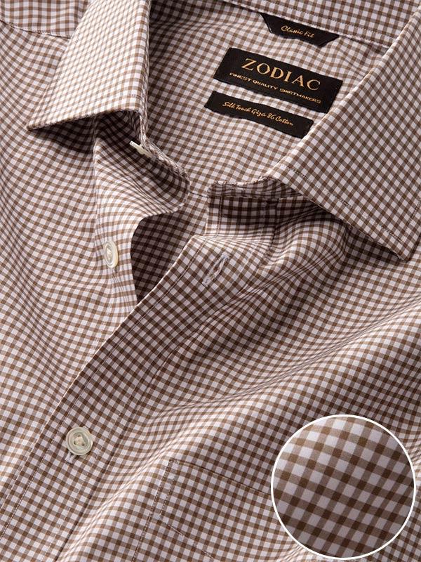 Barboni Beige Check Full Sleeve Single Cuff Classic Fit Classic Formal Silk Touch Egyptian Giza Cotton Shirt