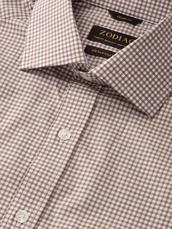 Barboni Beige Check Full Sleeve Single Cuff Classic Fit Classic Formal Silk Touch Egyptian Giza Cotton Shirt