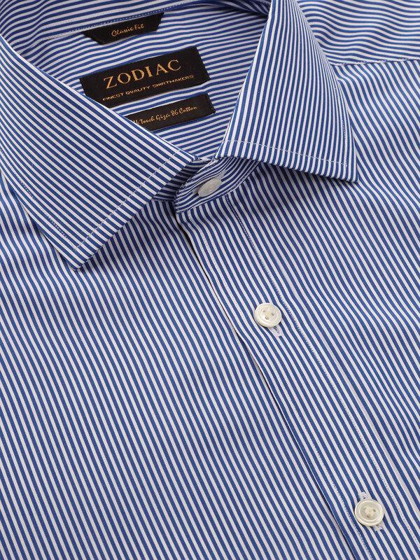 Barboni Blue Striped Full Sleeve Double Cuff Classic Fit Classic Formal Silk Touch Egyptian Giza Cotton Shirt
