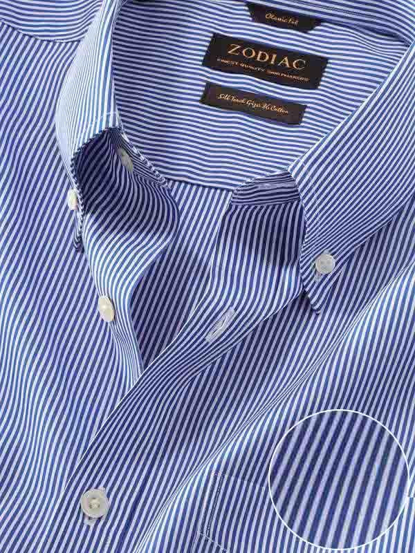 Barboni Blue Striped Full Sleeve Single Cuff Classic Fit Classic Formal Silk Touch Egyptian Giza Cotton Shirt