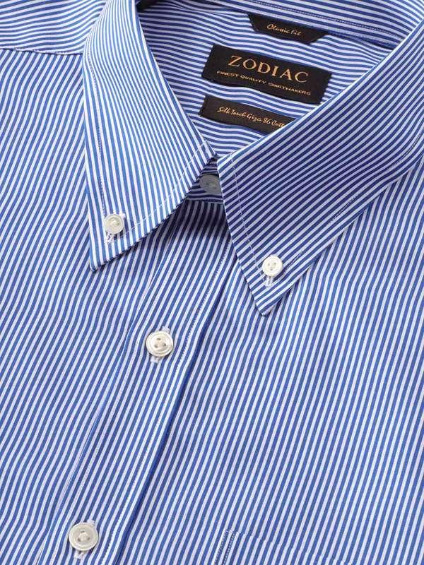 Barboni Blue Striped Full Sleeve Single Cuff Classic Fit Classic Formal Silk Touch Egyptian Giza Cotton Shirt