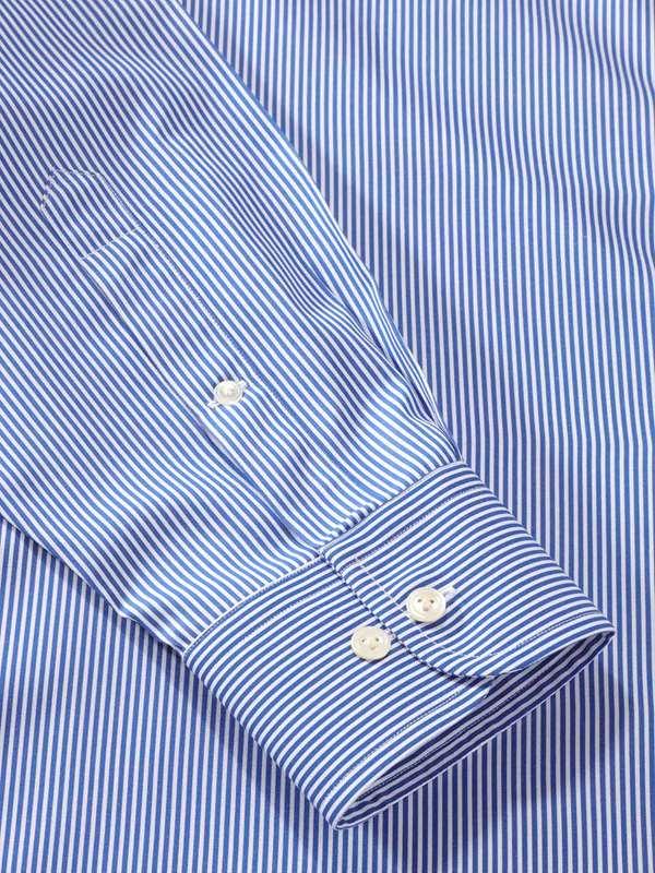 Barboni Blue Striped Full Sleeve Single Cuff Classic Fit Classic Formal Silk Touch Egyptian Giza Cotton Shirt