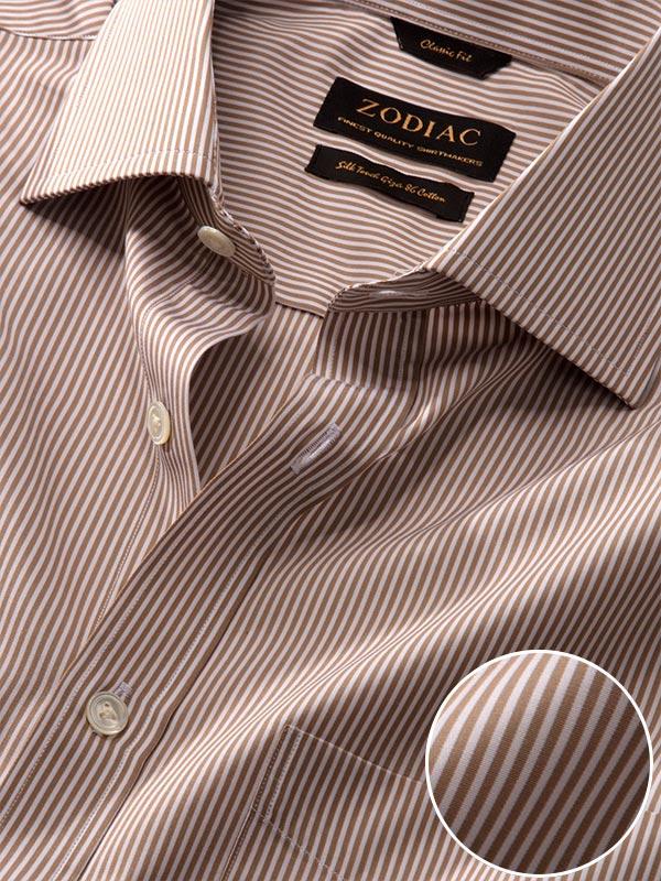 Barboni Beige Striped Single Cuff Classic Fit Classic Formal Silk Touch Egyptian Giza Cotton Shirt
