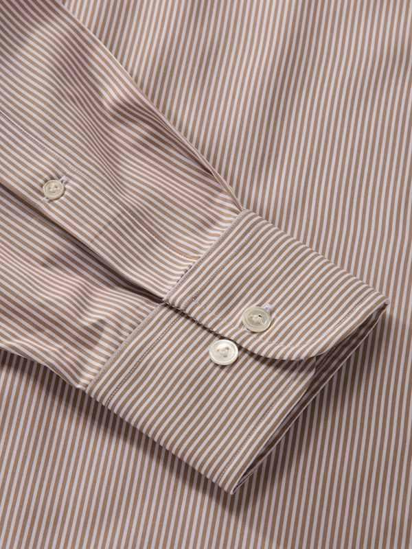 Barboni Beige Striped Single Cuff Classic Fit Classic Formal Silk Touch Egyptian Giza Cotton Shirt