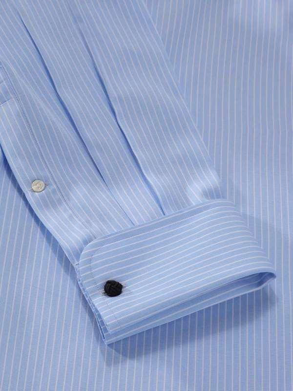 Barboni Sky Striped Full Sleeve Double Cuff Classic Fit Classic Formal Silk Touch Egyptian Giza Cotton Shirt