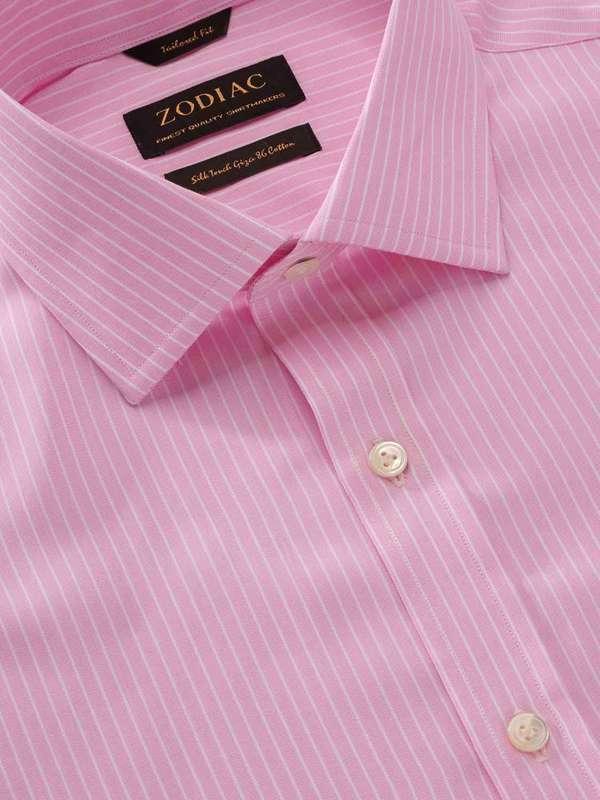 Barboni Pink Striped Full Sleeve Single Cuff Classic Fit  Formal Silk Touch Egyptian Giza Cotton Shirt