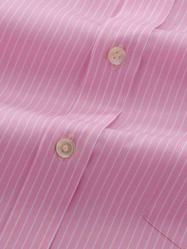 Barboni Pink Striped Full Sleeve Single Cuff Classic Fit  Formal Silk Touch Egyptian Giza Cotton Shirt