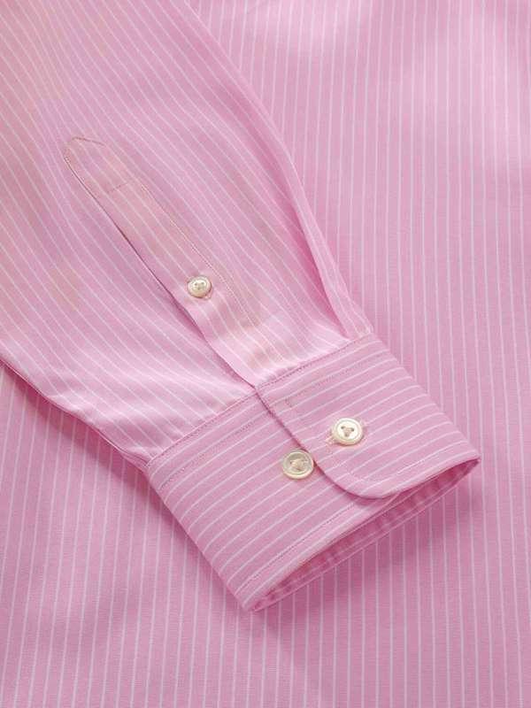 Barboni Pink Striped Full Sleeve Single Cuff Classic Fit  Formal Silk Touch Egyptian Giza Cotton Shirt