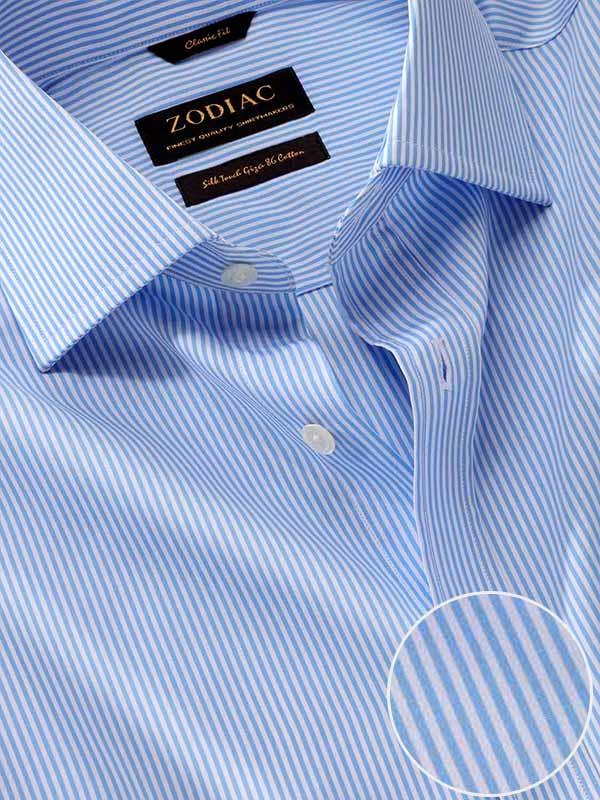 Barboni Sky Striped Full Sleeve Single Cuff Classic Fit  Formal Silk Touch Egyptian Giza Cotton Shirt
