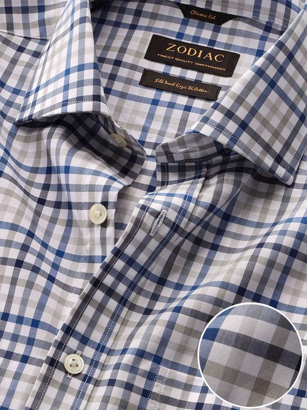 Barboni Blue Check Full Sleeve Single Cuff Classic Fit Classic Formal Silk Touch Egyptian Giza Cotton Shirt