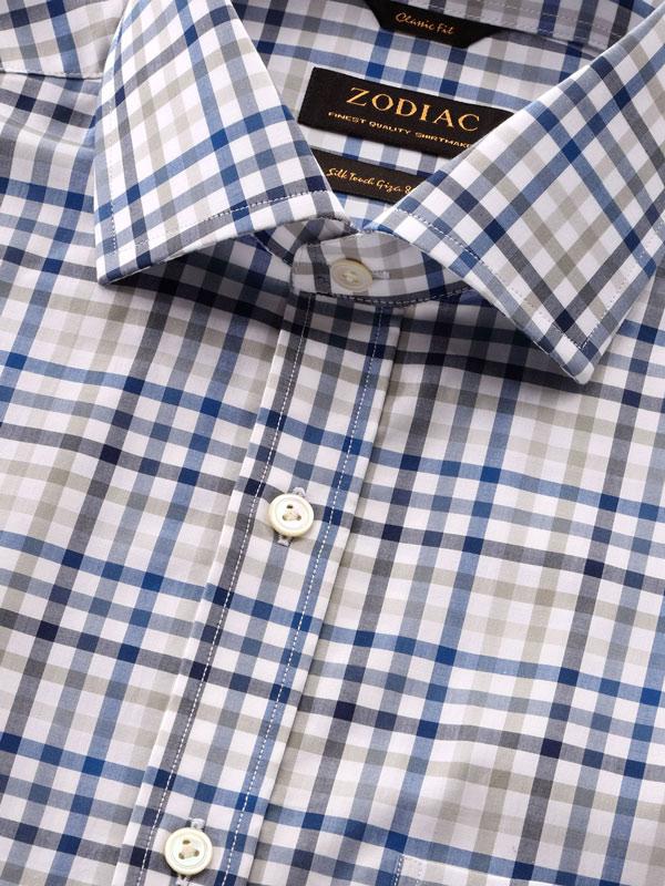 Barboni Blue Check Full Sleeve Single Cuff Classic Fit Classic Formal Silk Touch Egyptian Giza Cotton Shirt