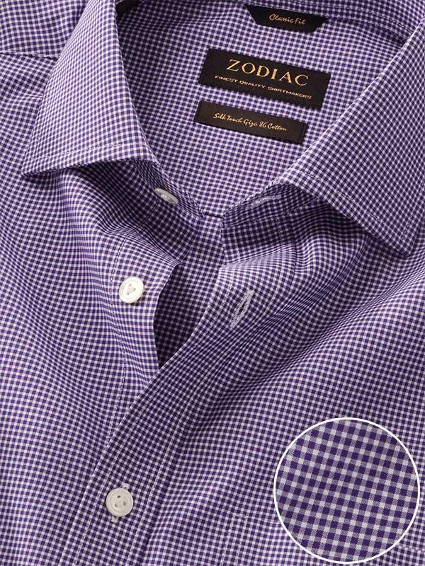 Barboni Purple Check Full Sleeve Single Cuff Classic Fit Classic Formal Silk Touch Egyptian Giza Cotton Shirt