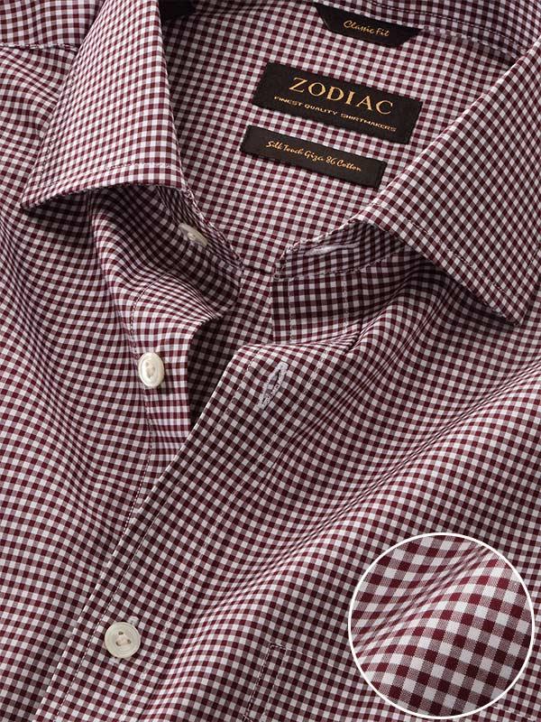 Barboni Maroon Check Full Sleeve Single Cuff Classic Fit  Formal Silk Touch Egyptian Giza Cotton Shirt