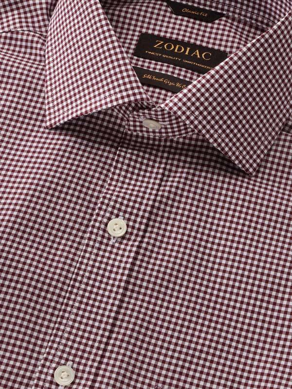Barboni Maroon Check Full Sleeve Single Cuff Classic Fit  Formal Silk Touch Egyptian Giza Cotton Shirt