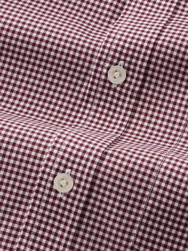 Barboni Maroon Check Full Sleeve Single Cuff Classic Fit  Formal Silk Touch Egyptian Giza Cotton Shirt