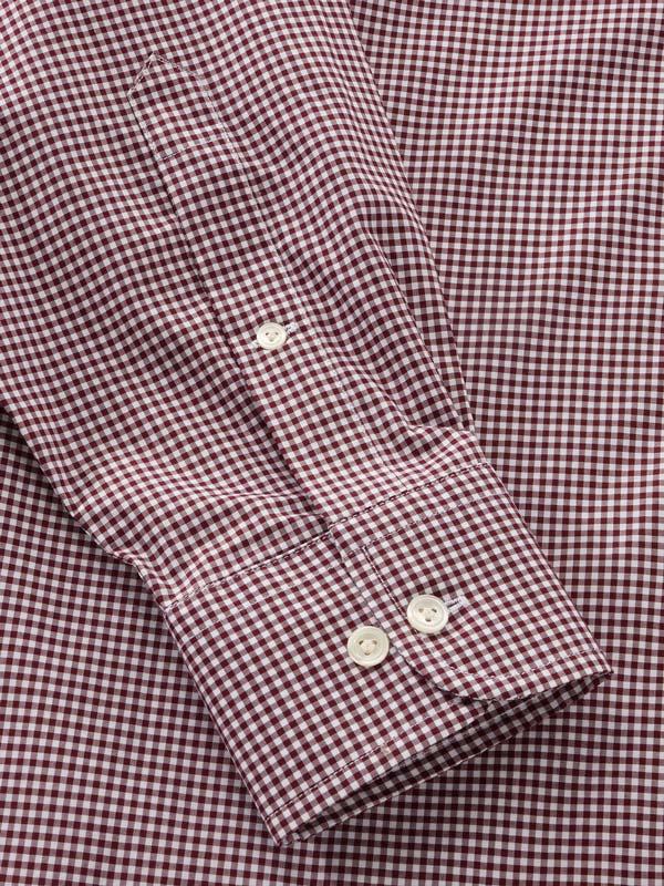 Barboni Maroon Check Full Sleeve Single Cuff Classic Fit  Formal Silk Touch Egyptian Giza Cotton Shirt