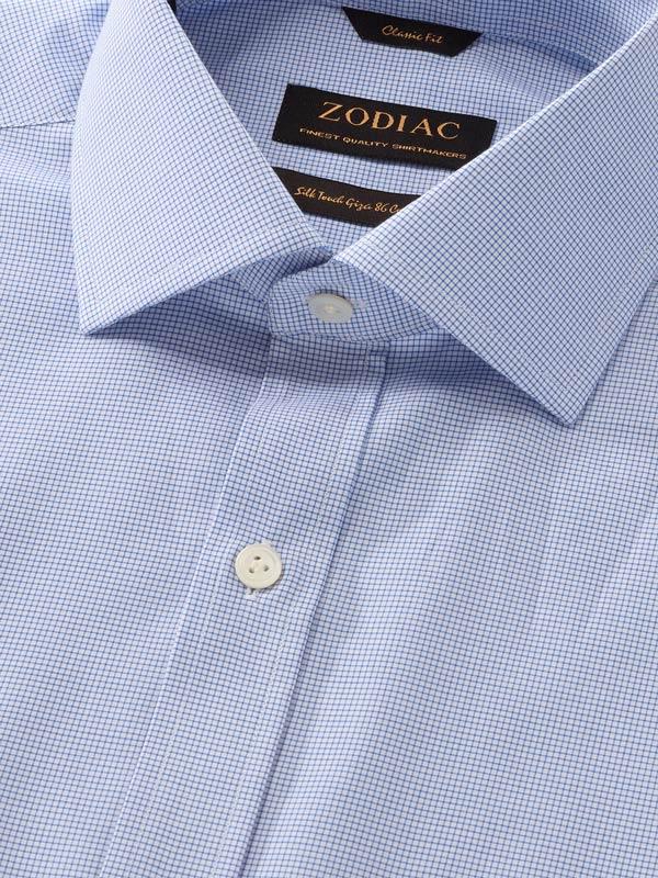 Barboni Blue Check Full Sleeve Single Cuff Classic Fit  Formal Silk Touch Egyptian Giza Cotton Shirt