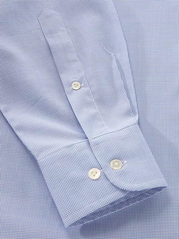 Barboni Blue Check Full Sleeve Single Cuff Classic Fit  Formal Silk Touch Egyptian Giza Cotton Shirt