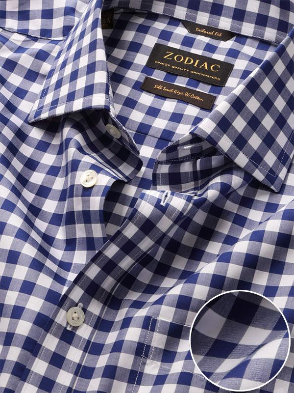 Barboni Navy Check Single Cuff Classic Fit Classic Formal Silk Touch Egyptian Giza Cotton Shirt