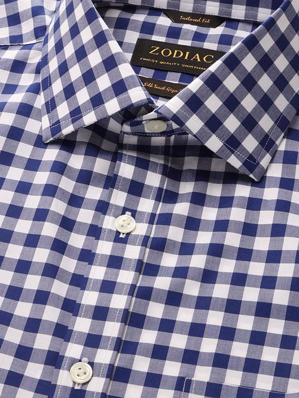 Barboni Navy Check Single Cuff Classic Fit Classic Formal Silk Touch Egyptian Giza Cotton Shirt
