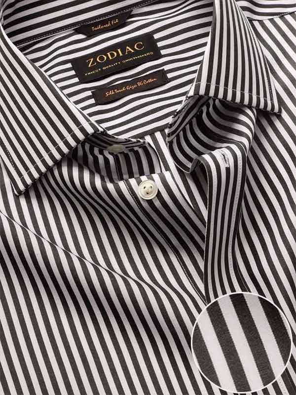 Barboni Black & White Striped Full Sleeve Single Cuff Classic Fit Classic Formal Silk Touch Egyptian Giza Cotton Shirt