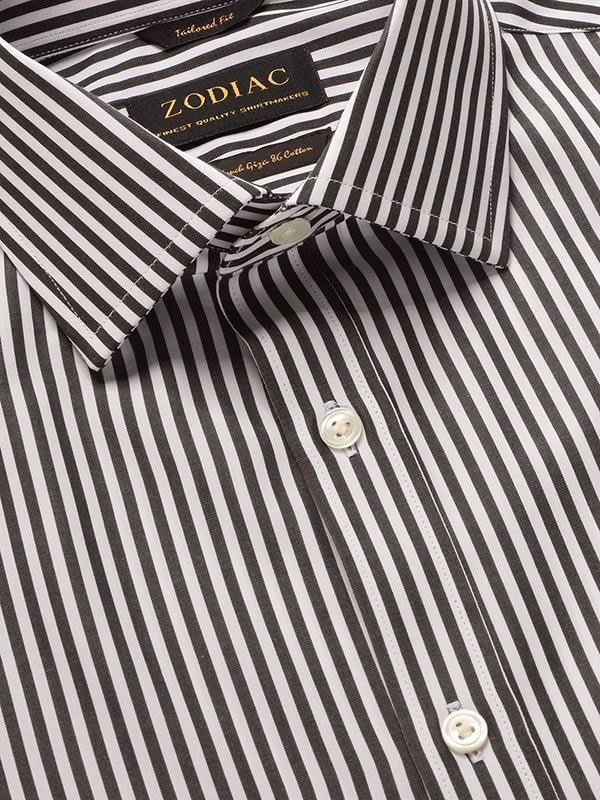 Barboni Black & White Striped Full Sleeve Single Cuff Classic Fit Classic Formal Silk Touch Egyptian Giza Cotton Shirt