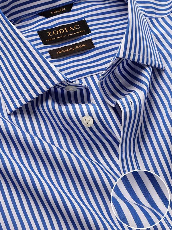 Barboni Blue Striped Full Sleeve Single Cuff Classic Fit  Formal Silk Touch Egyptian Giza Cotton Shirt