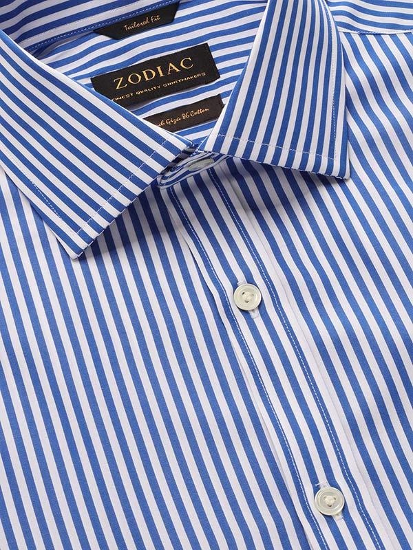 Barboni Blue Striped Full Sleeve Single Cuff Classic Fit  Formal Silk Touch Egyptian Giza Cotton Shirt