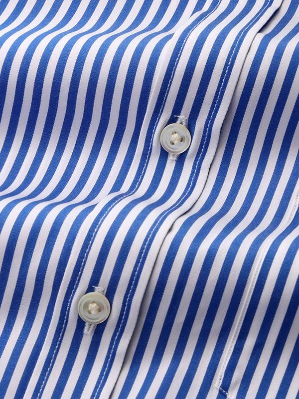 Barboni Blue Striped Full Sleeve Single Cuff Classic Fit  Formal Silk Touch Egyptian Giza Cotton Shirt