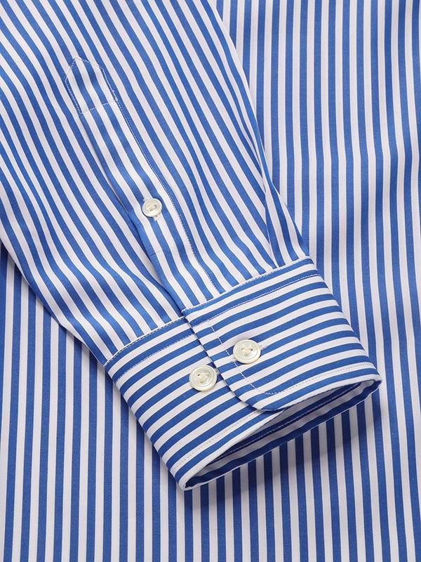Barboni Blue Striped Full Sleeve Single Cuff Classic Fit  Formal Silk Touch Egyptian Giza Cotton Shirt