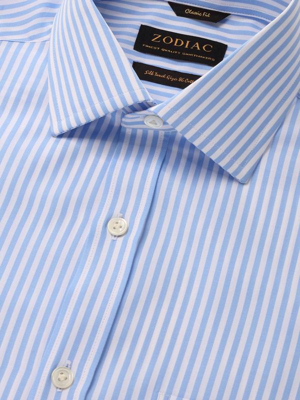 Barboni Sky Striped Single Cuff Classic Fit Classic Formal Silk Touch Egyptian Giza Cotton Shirt
