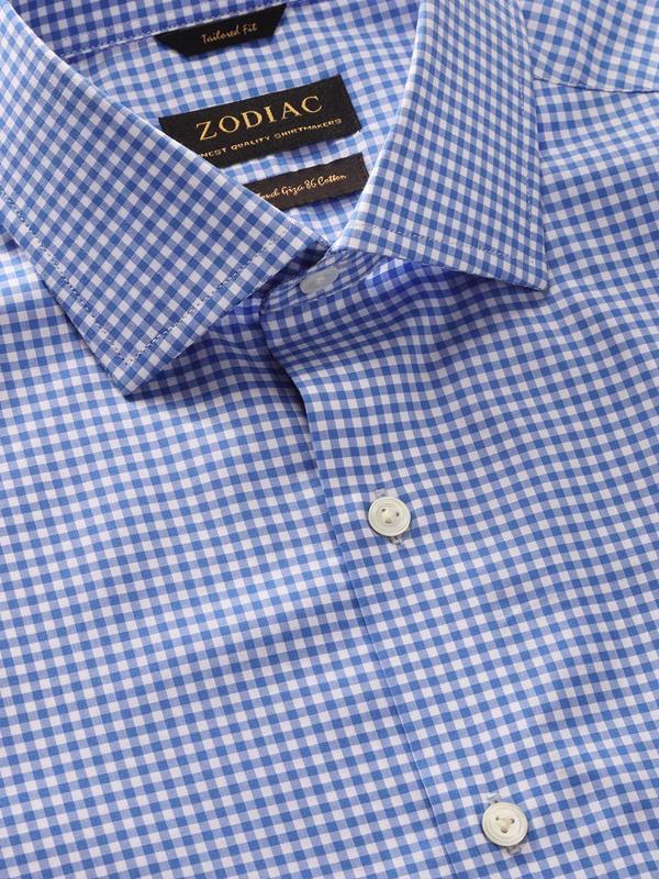 Barboni Blue Check Half Sleeve Tailored Fit Semi Formal Silk Touch Egyptian Giza Cotton Shirt