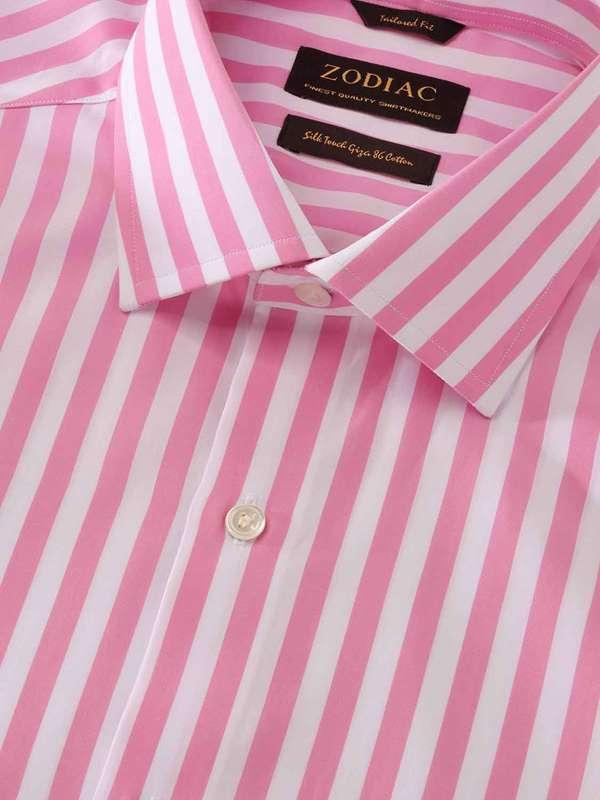 Barboni Pink Striped Full Sleeve Single Cuff Tailored Fit Classic Formal Silk Touch Egyptian Giza Cotton Shirt