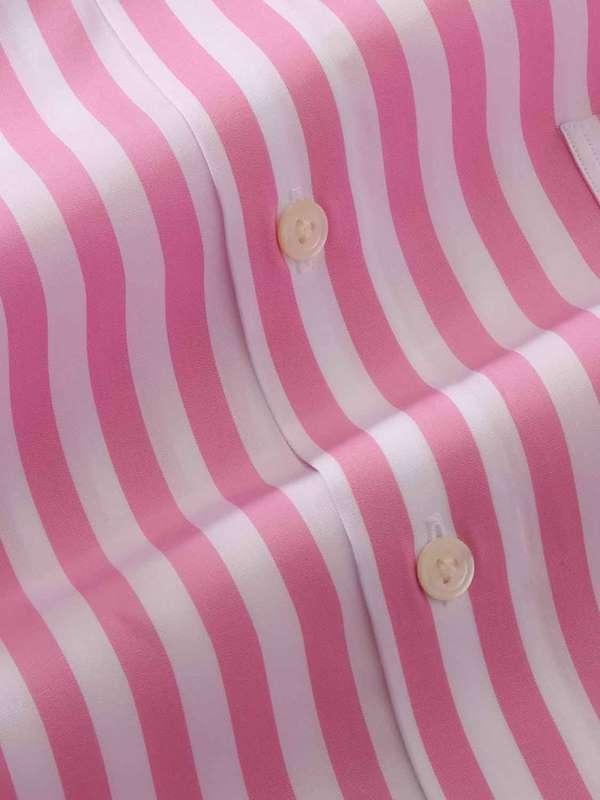 Barboni Pink Striped Full Sleeve Single Cuff Tailored Fit Classic Formal Silk Touch Egyptian Giza Cotton Shirt