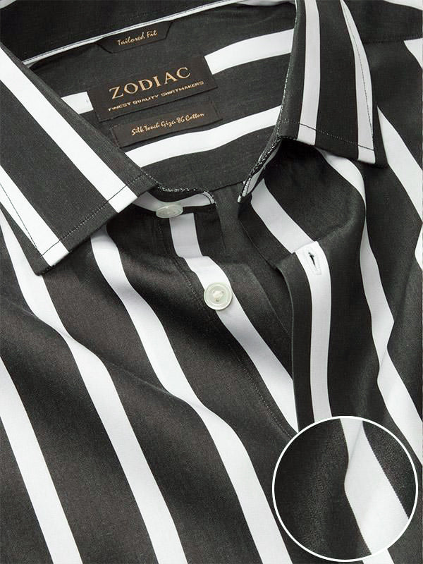 Barboni Black & White Striped Full Sleeve Single Cuff Tailored Fit  Formal Silk Touch Egyptian Giza Cotton Shirt