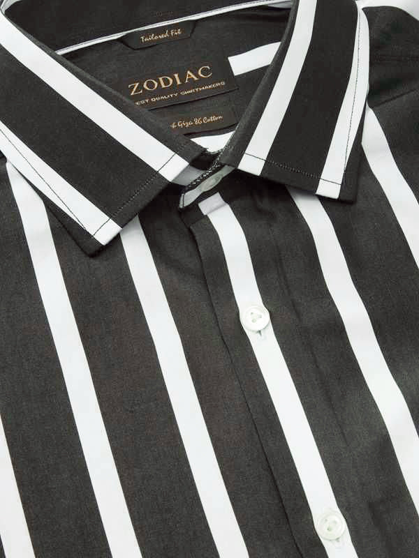 Barboni Black & White Striped Full Sleeve Single Cuff Tailored Fit  Formal Silk Touch Egyptian Giza Cotton Shirt