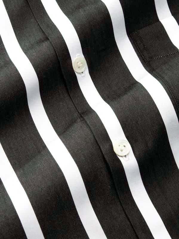 Barboni Black & White Striped Full Sleeve Single Cuff Tailored Fit  Formal Silk Touch Egyptian Giza Cotton Shirt