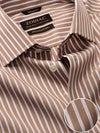 Barboni Beige Striped Full Sleeve Single Cuff Tailored Fit Classic Formal Silk Touch Egyptian Giza Cotton Shirt