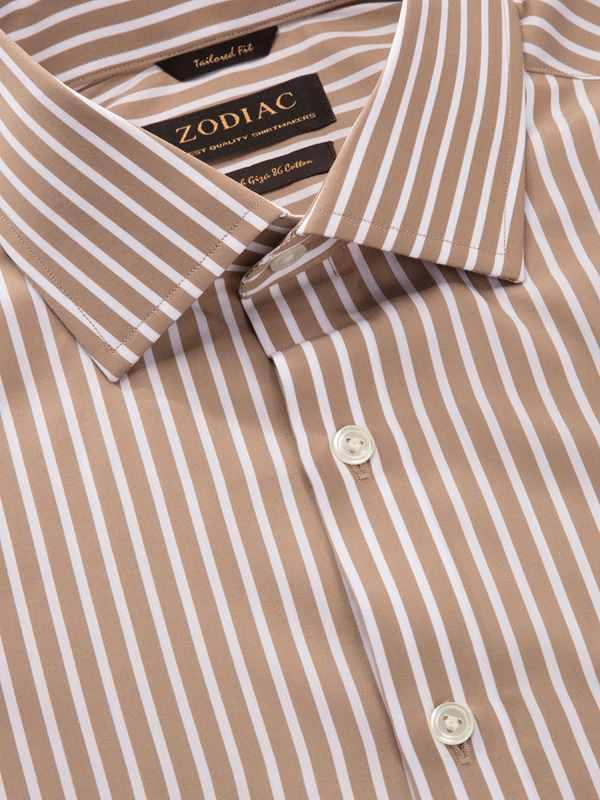 Barboni Beige Striped Full Sleeve Single Cuff Tailored Fit Classic Formal Silk Touch Egyptian Giza Cotton Shirt