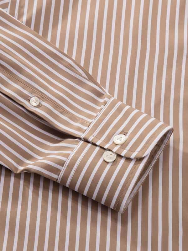 Barboni Beige Striped Full Sleeve Single Cuff Tailored Fit Classic Formal Silk Touch Egyptian Giza Cotton Shirt